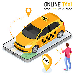 Image showing Online Taxi Isometric Concept