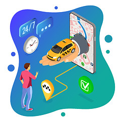 Image showing Online Taxi Isometric Concept