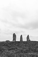 Image showing Ancient standing stones in BW