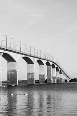 Image showing The Oland Bridge in Sweden in BW