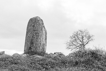 Image showing Ancient rune stone in black and white