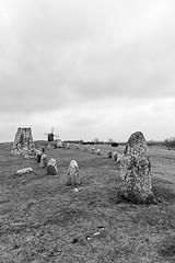 Image showing Standing stones in ship formation, historical monument