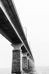 Image showing The Oland Bridge in Sweden from low perspective in bw