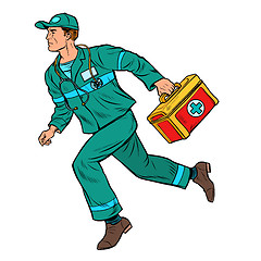 Image showing An ambulance doctor. Male medic with first aid kit