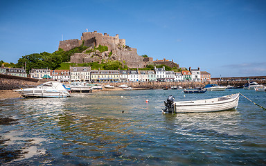 Image showing Gorey harbour and Mont Orgueil Castle in Jersey