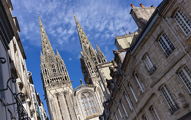 Image showing Cathedral of Saint Corentin viewed from the street in Quimper