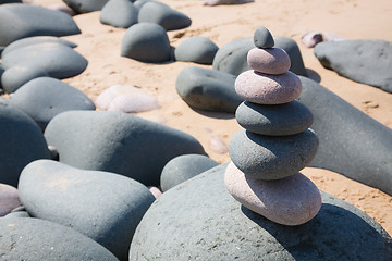 Image showing Pebble tower on the beach