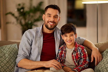 Image showing portrait of happy father and little son at home