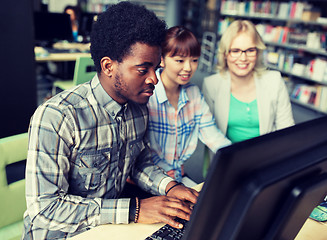 Image showing international students with computers at library