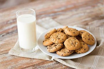 Image showing close up of oatmeal cookies and glass of milk