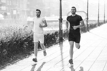 Image showing group of young people jogging in the city