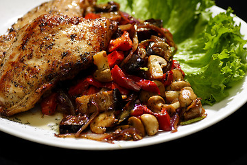 Image showing pan fried chicken with roasted vegetables