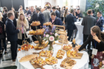 Image showing Abstract blured photo of business people socializing during banquet lunch break break at business meetin, conference or event