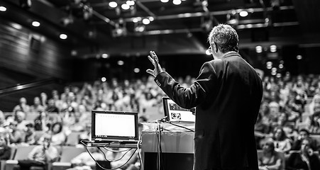 Image showing Public speaker giving talk at Business Event.