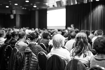 Image showing Audience in the lecture hall attending scientific business conference.