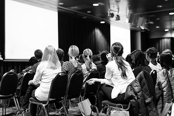 Image showing Audience in the lecture hall attending scientific business conference.