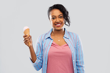 Image showing happy african american woman with ice cream cone