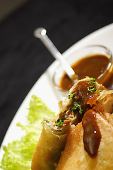 Image showing samosa with plum sauce