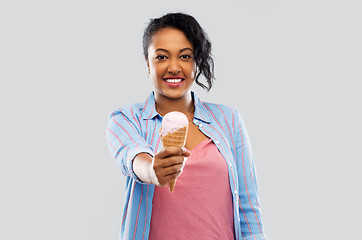 Image showing happy african american woman with ice cream cone