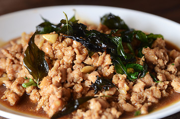 Image showing Stir-fried with minced pork and basil