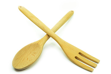 Image showing Wooden spoon and fork