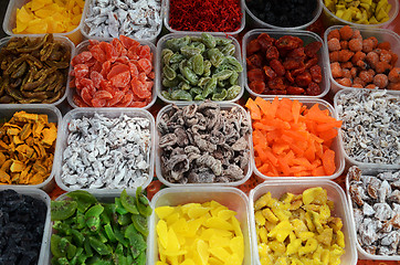 Image showing Asseorted dried fruits and candy