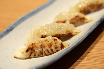 Image showing Close up Japanese Gyoza dumplings