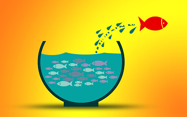 Image showing Fish escape out the fishbowl