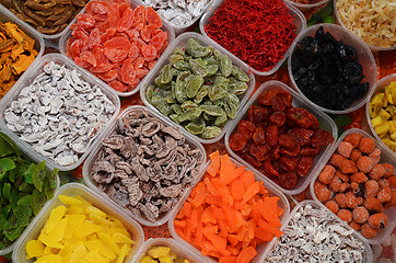 Image showing Asseorted dried fruits and candy