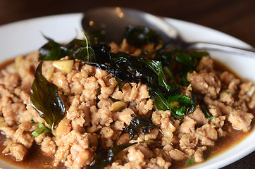 Image showing Stir-fried with minced pork and basil