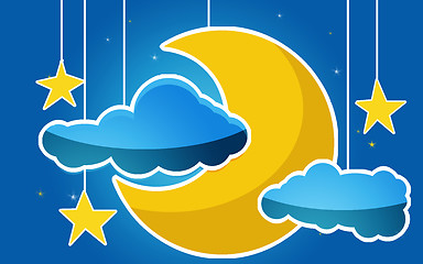 Image showing Moon and stars in the clouds