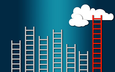 Image showing Business winner concept, clouds with ladders