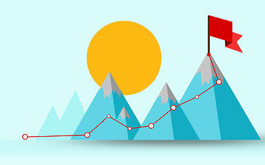 Image showing Way to success, flag on the mountain peak