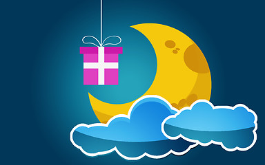 Image showing Cloud moon stars with pink gift