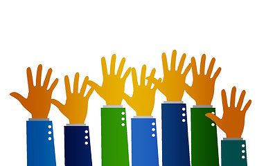 Image showing Group of hands arms raised volunteer concept