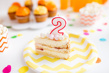 Image showing piece of cake on plate at birthday party