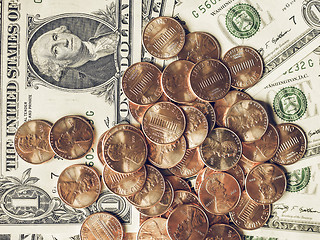 Image showing Vintage Dollar coins and notes