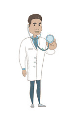 Image showing Young hispanic doctor holding a stethoscope.