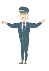 Image showing Young caucasian pilot with arms outstretched.