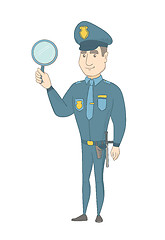 Image showing Young caucasian policeman holding a hand mirror.