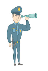 Image showing Young policeman monitoring safety with a spyglass.