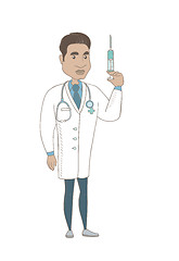Image showing Young hispanic doctor holding syringe.