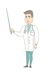 Image showing Young caucasian doctor holding pointer stick.