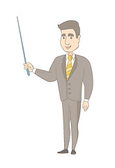 Image showing Young caucasian businessman with a pointer.