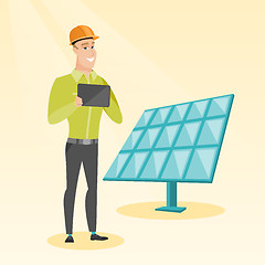 Image showing Caucasian worker of solar power plant.