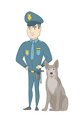 Image showing Caucasian police officer standing near police dog.