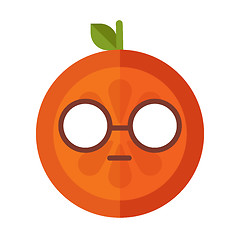 Image showing Emoji - smart smiling orange with glasses. Isolated vector.