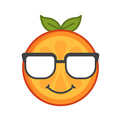 Image showing Emoji - smart smiling orange with glasses. Isolated vector.