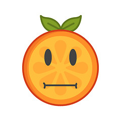 Image showing Emoji - no words straight orange smile. Isolated vector.