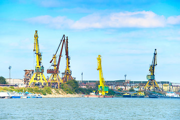 Image showing Danube river industrial cargo port